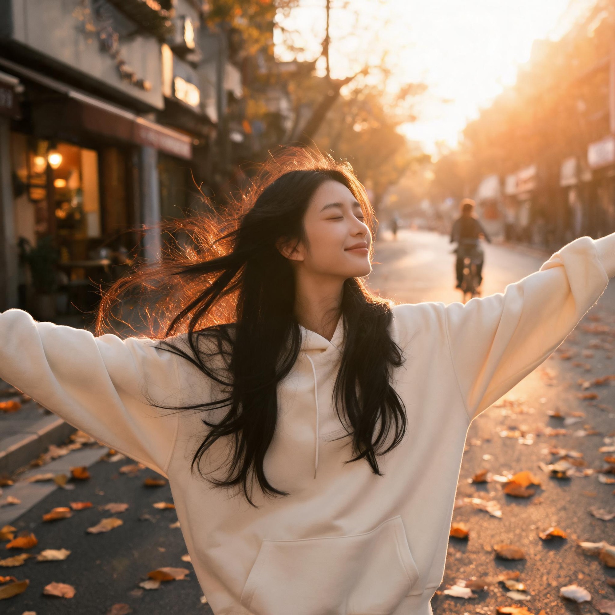 Golden Hour Candid Autumn Street Lifestyle Portrait Workflow generated example 1