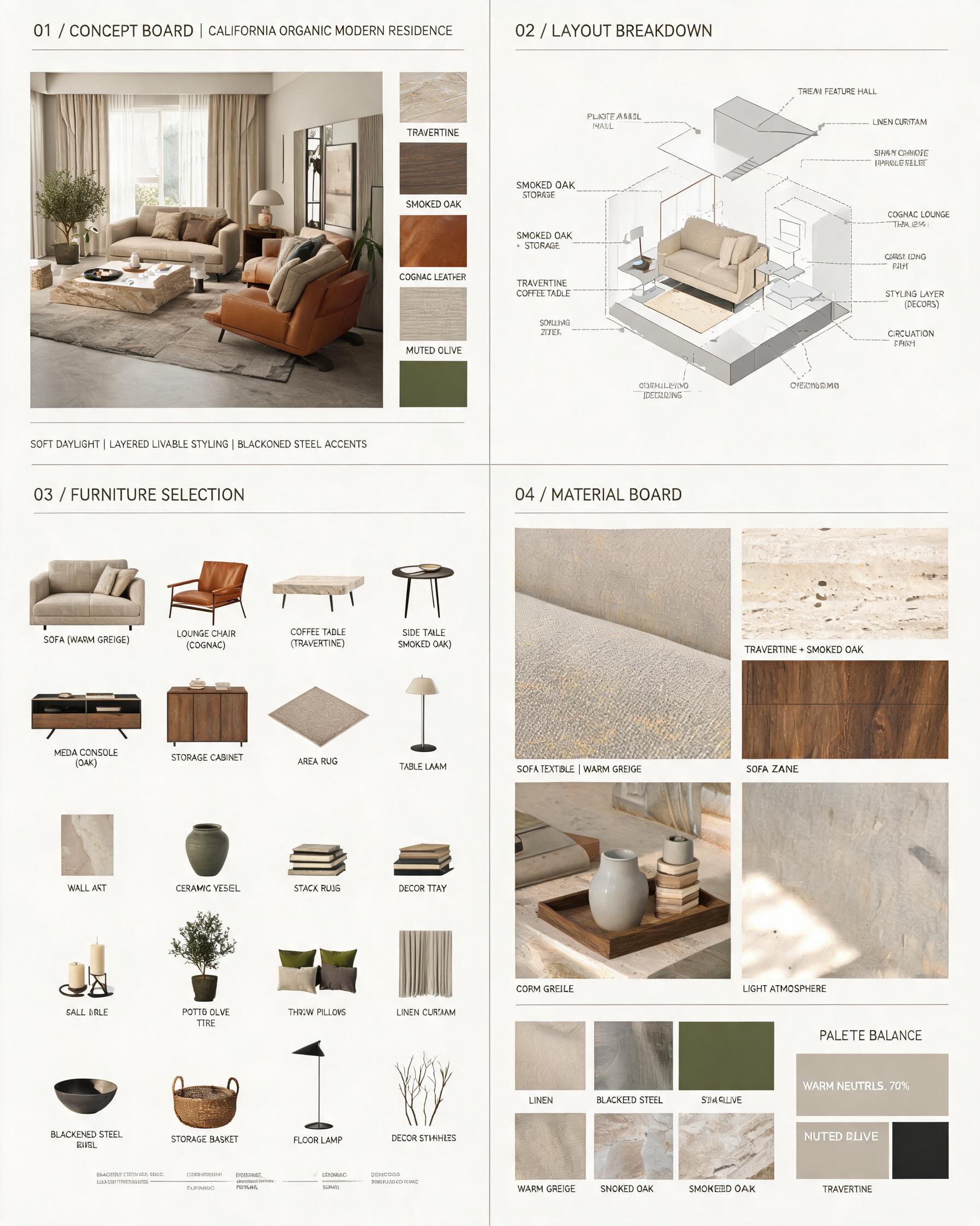 California Organic Modern Residence 4-Page Interior Design Proposal generated example 1