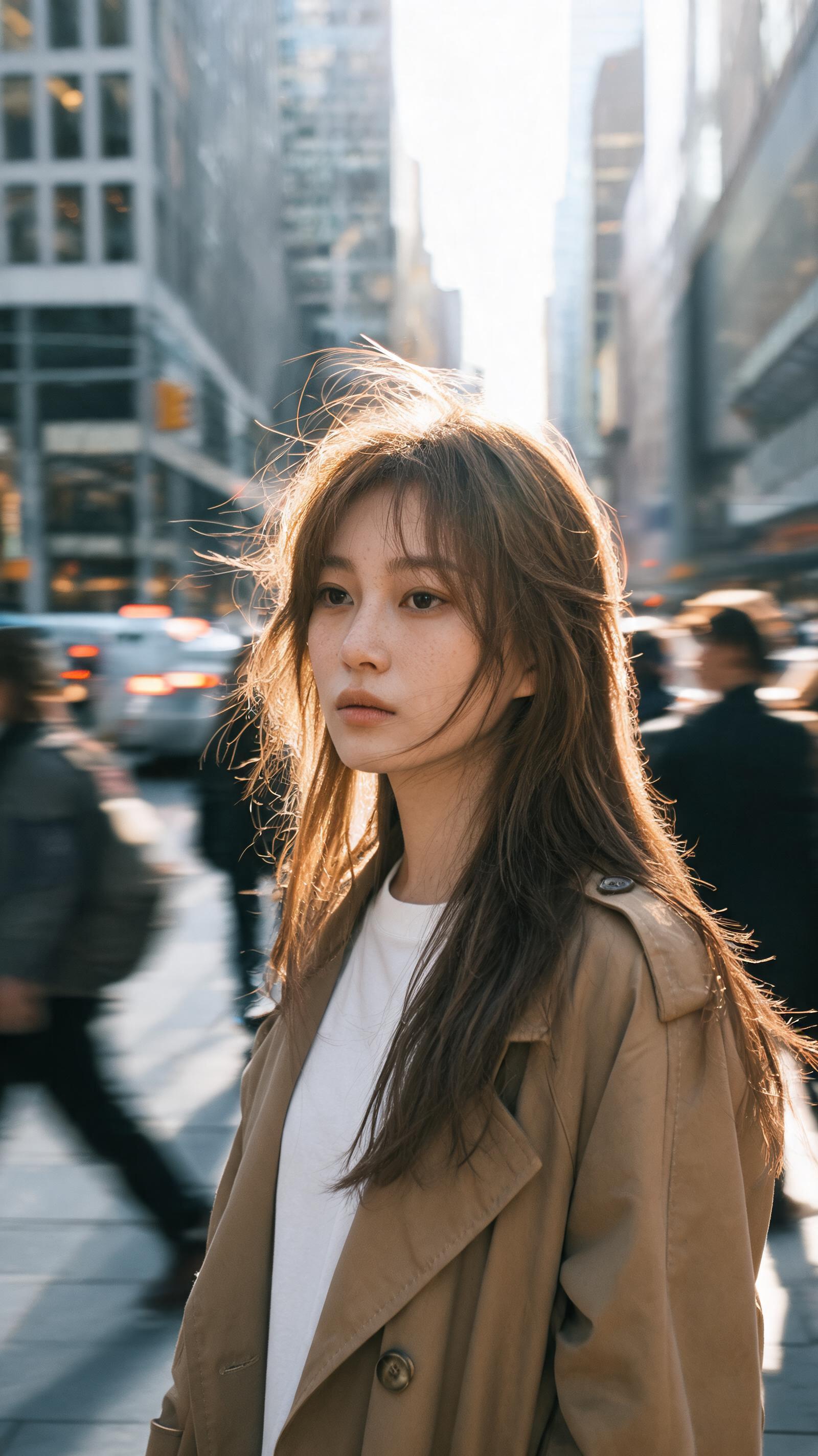Realistic Panning Motion Blur Fashion Street Portrait Workflow generated example 1