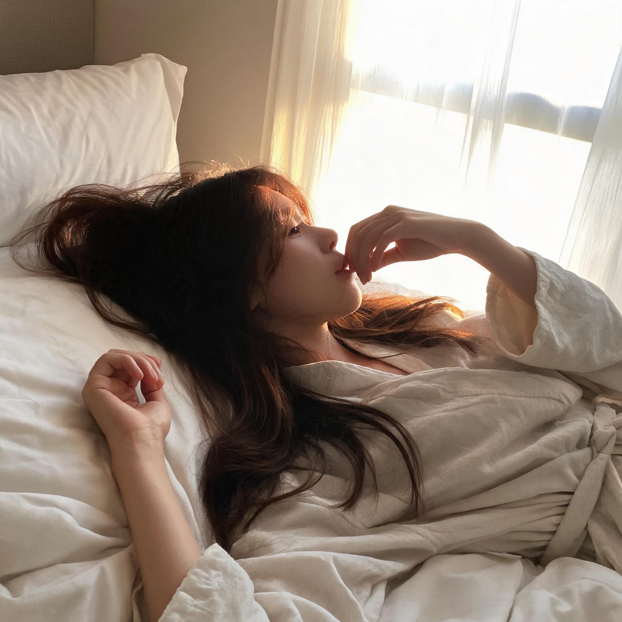 Unposed Wake-Up Bedroom Selfie Generation Workflow generated example 1