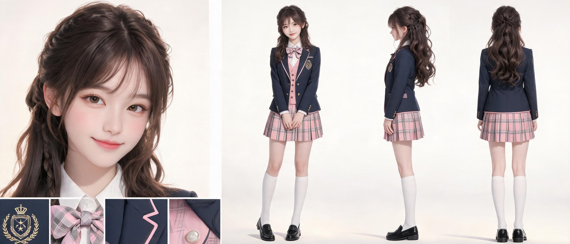 2K Modern East Asian Academy Girl Multi-View Reference Sheet generated example 1